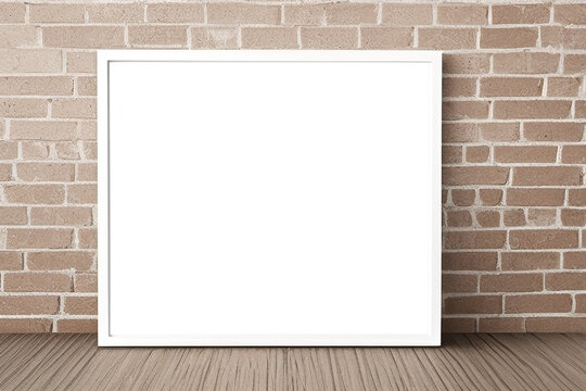 blank white frame mock up on brick wall, generative ai 