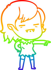 rainbow gradient line drawing cartoon undead vampire girl pointing