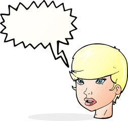 cartoon pretty female face with speech bubble
