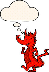 cartoon cute dragon and thought bubble in comic book style