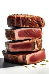 Stack of Seared Tuna Steak with Freshly Ground Black Pepper, Generative AI