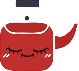 flat color retro cartoon kettle