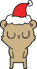 peaceful line drawing of a bear wearing santa hat