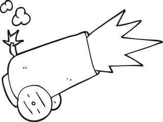 black and white cartoon cannon firing