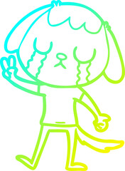 cold gradient line drawing cute cartoon dog crying