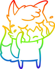 rainbow gradient line drawing crying fox cartoon