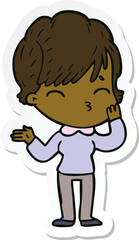 sticker of a cartoon woman thinking