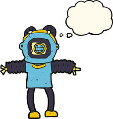 cartoon deep sea diver with thought bubble