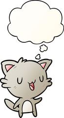 cartoon happy cat and thought bubble in smooth gradient style