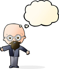 cartoon genius scientist with thought bubble