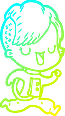 cold gradient line drawing cartoon astronaut girl with hipster hair