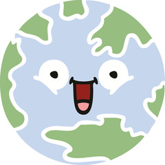 flat color retro cartoon planet earth