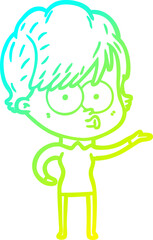 cold gradient line drawing cartoon woman