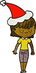 textured cartoon of a woman wearing santa hat
