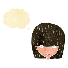 cartoon staring woman with thought bubble