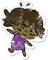 distressed sticker cartoon of a cute kawaii girl