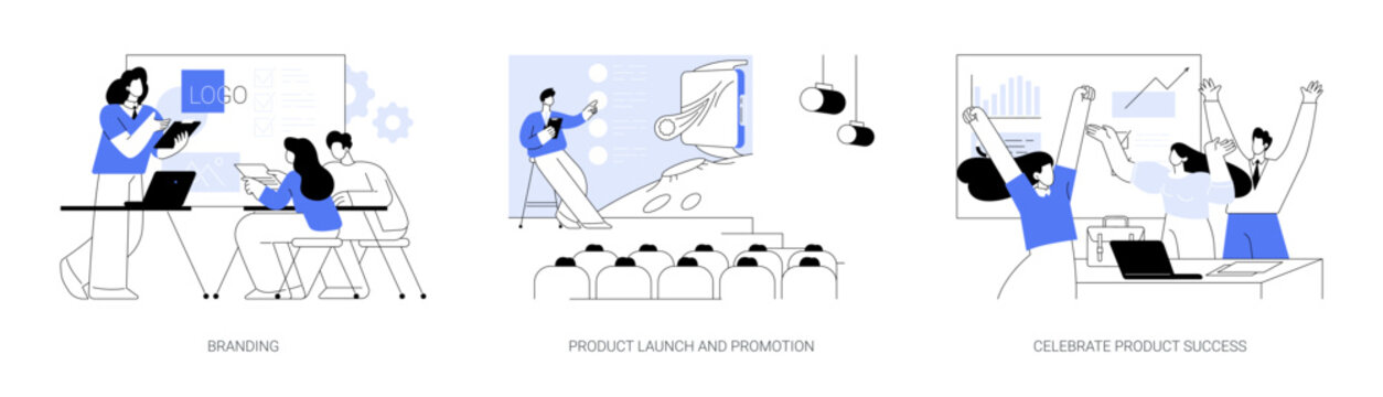 Launching product process abstract concept vector illustrations.