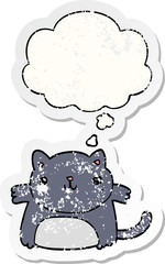 cartoon cat and thought bubble as a distressed worn sticker