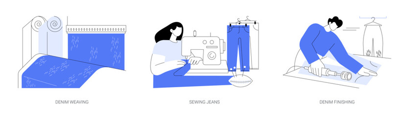 Jeans production abstract concept vector illustrations.