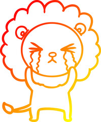warm gradient line drawing cartoon crying lion
