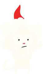 nervous dog flat color illustration of a wearing santa hat