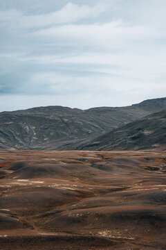 Epic north landscape with volcanic mountains and brown desert