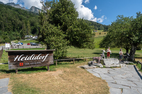 The Heididorf (Heidi's Village), an open-air museum dedicated to the famous fictional character of Heidi. Maienfeld, Switzerland, Aug. 2022