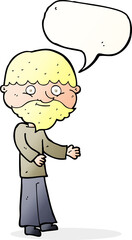 cartoon happy bearded man with speech bubble