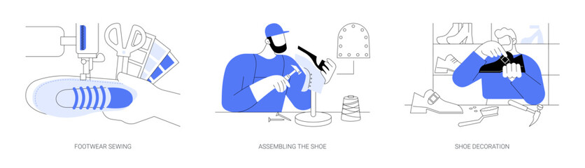 Footwear production abstract concept vector illustrations.