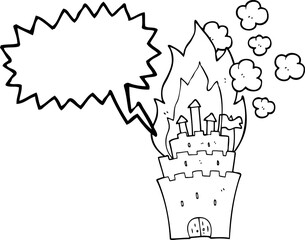 speech bubble cartoon burning castle