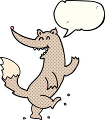 comic book speech bubble cartoon happy wolf dancing