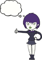 cartoon vampire girl giving thumbs up sign with thought bubble