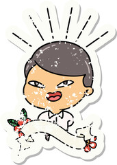 grunge sticker of tattoo style happy businessman