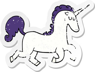 distressed sticker of a cartoon unicorn