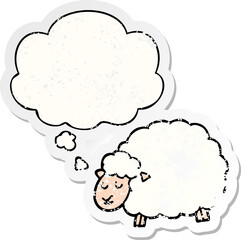 cartoon sheep and thought bubble as a distressed worn sticker