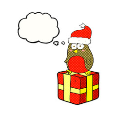 thought bubble cartoon robin on present