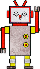 retro grunge texture cartoon happy robot