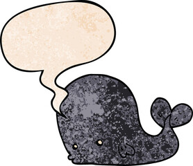 cartoon whale and speech bubble in retro texture style