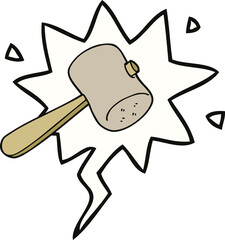 cartoon mallet and speech bubble
