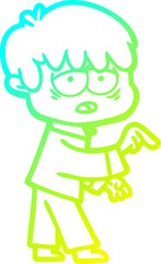 cold gradient line drawing cartoon exhausted boy