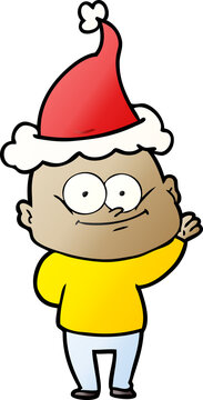 gradient cartoon of a bald man staring wearing santa hat