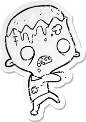distressed sticker of a cartoon zombie