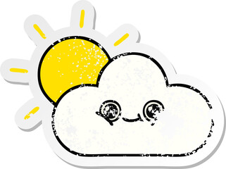distressed sticker of a cute cartoon sun and cloud