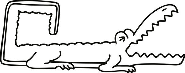 quirky line drawing cartoon crocodile