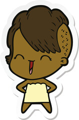 sticker of a happy cartoon hipster girl