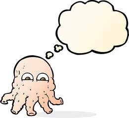 cartoon alien squid face with thought bubble