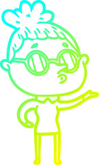 cold gradient line drawing cartoon woman wearing glasses