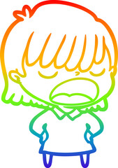 rainbow gradient line drawing cartoon woman talking loudly