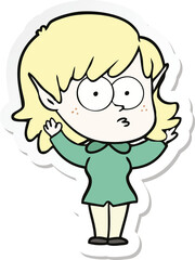 sticker of a cartoon elf girl staring