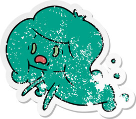 distressed sticker cartoon of kawaii scary ghost